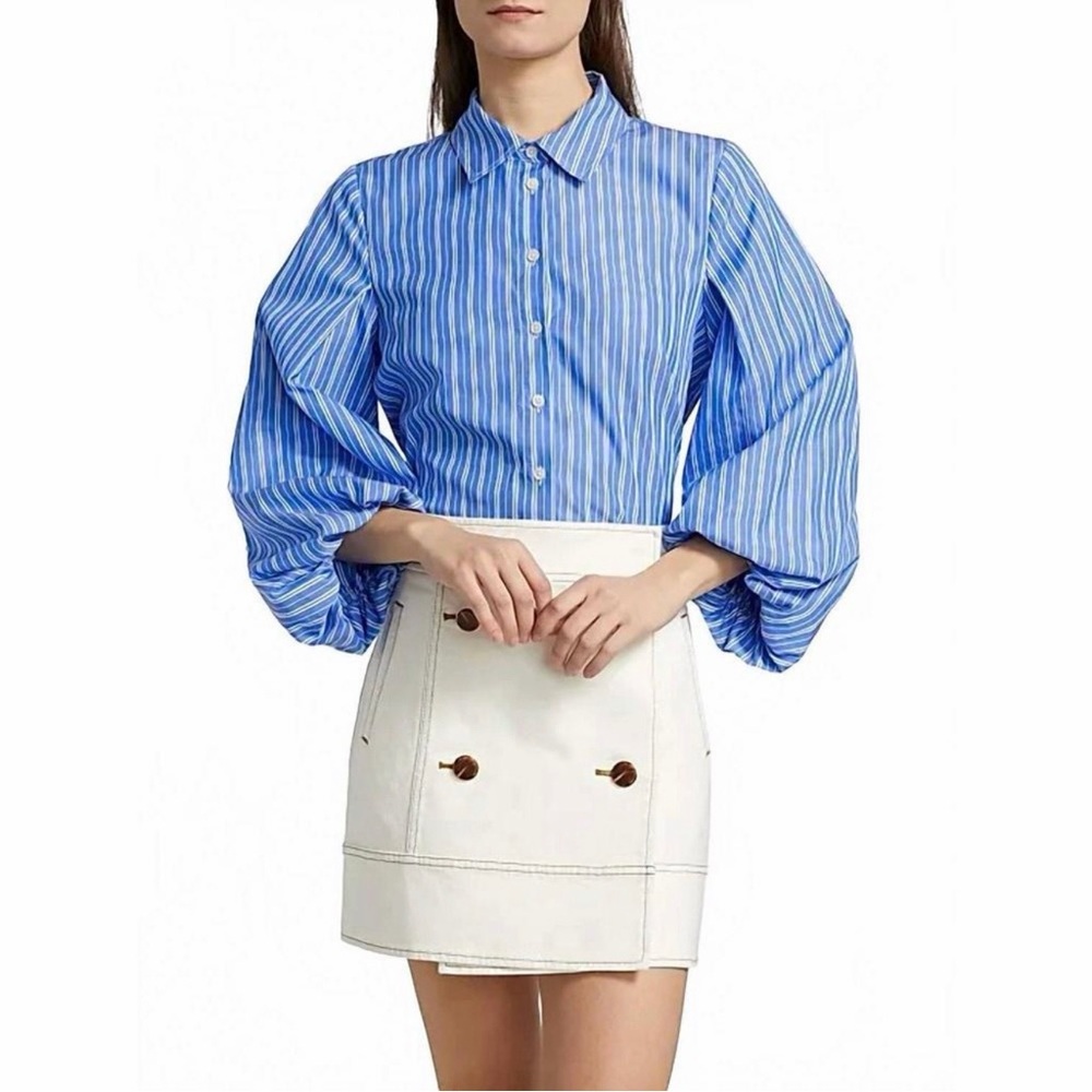 TANYA TAYLOR Marina Striped Shirt Blouse Top Blue Size XL Like New